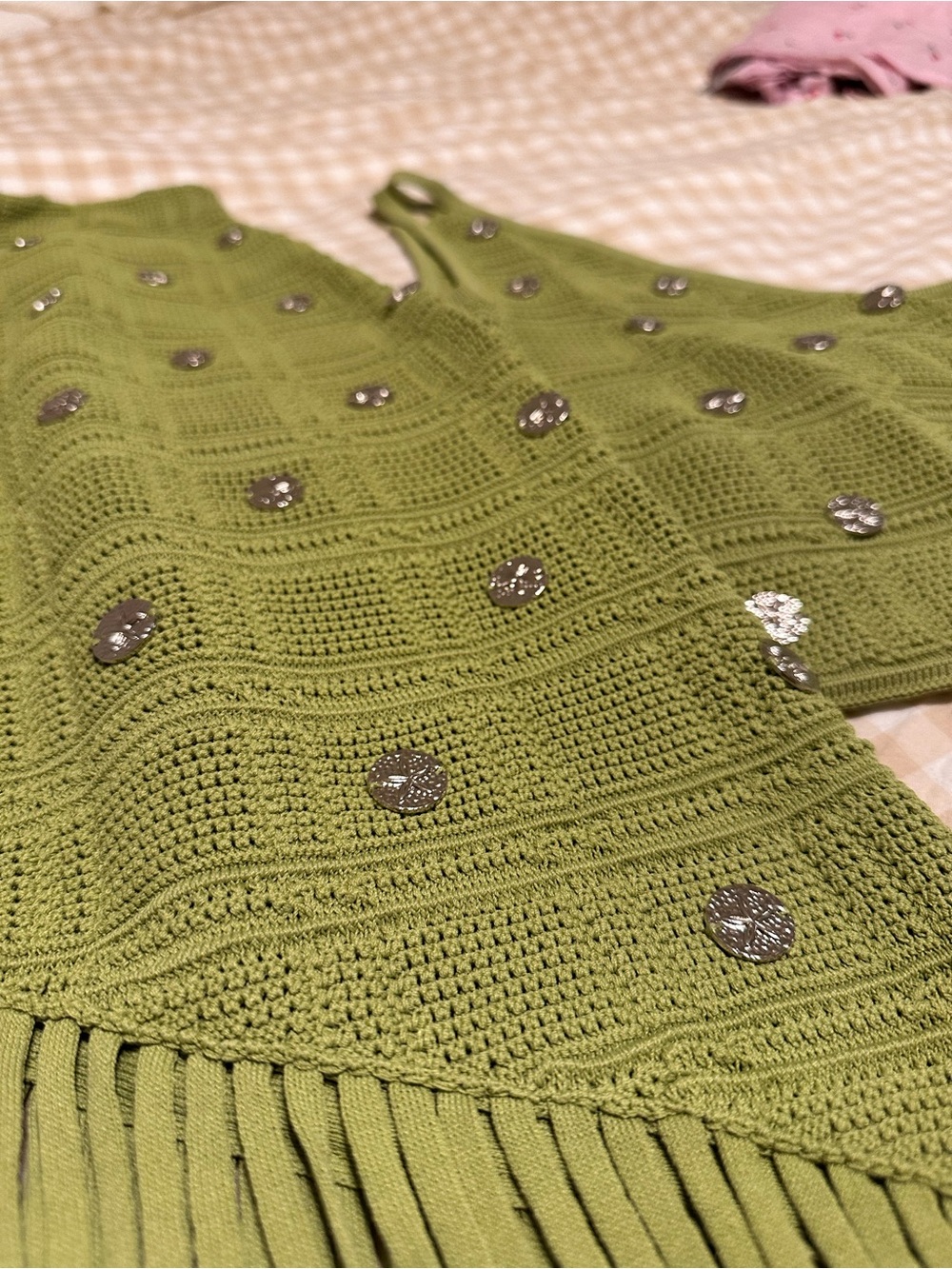 Source Unknown Olive Green Asymmetrical Crochet Fringe Dress Set - Picture 5 of 6